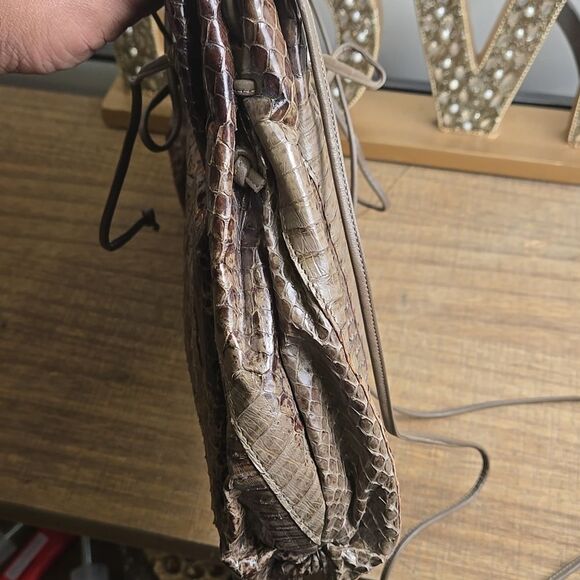 Vintage Robert Bestien Snakeskin Patterned Brown Purse Bag - Picture 7 of 9